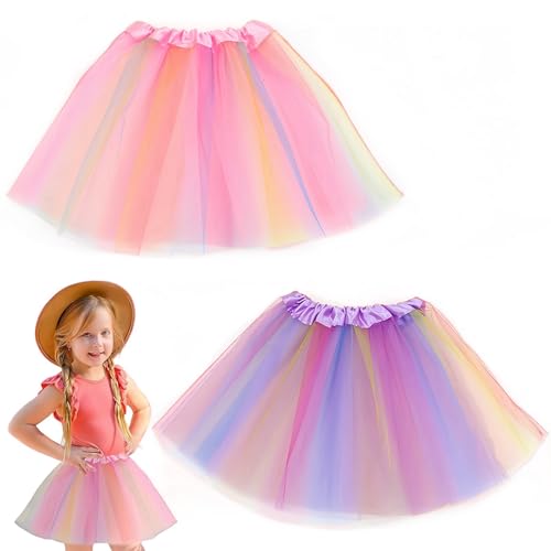 2 Stücke Tütü Pink Tüllrock Tütü Mädchen Prinzessin Ballettrock Pettiskirt Rock Regenbogen Minirock Tanzkleid Lagen Ballettrock Tanzkleid Tüll Röcke Bunte Lagen Regenbogen Tutu Rock Ballett Tanz Party von JHXhhthongtong