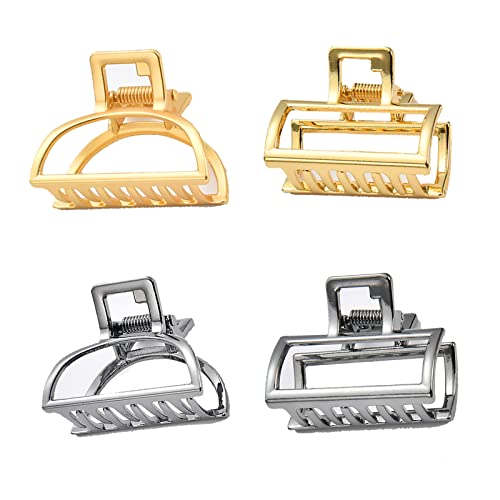 4 Stück Klaue Clips Haarklammern Klein Metall Krallen Clips Starker Halt Haarklammern Metall Krallen Clips Hohle Haarklammern aus Metall Rutschfeste Haarnadel für Frauen und Mädchen(Gold/Silber) von JHXhhthongtong