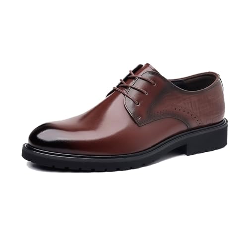 Herren Derby Schnürhalbschuhe Klassischer Business Anzugschuhe Comfort Oxfords Hochzeit Schuhe,Braun,45 EU von JHYUUKAU