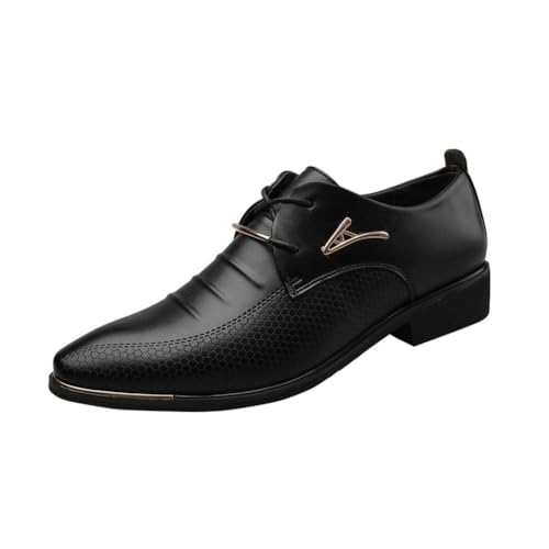 JHYUUKAU Anzugschuhe Herren Schnürschuhe Klassischer Derby Formell Business Casual Schuhe,Schwarz,44 EU von JHYUUKAU