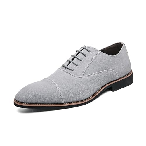 JHYUUKAU Anzugschuhe Herren Wildleder Schnürschuhe Klassischer Derby Formell Business Casual Schuhe,Grau,44 EU von JHYUUKAU
