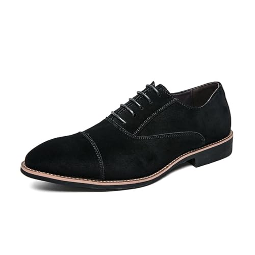 JHYUUKAU Anzugschuhe Herren Wildleder Schnürschuhe Klassischer Derby Formell Business Casual Schuhe,Schwarz,39 EU von JHYUUKAU