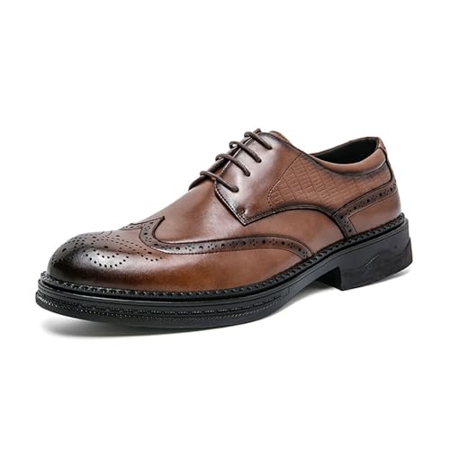 JHYUUKAU Herren Business-Schuhe Mit Dicker Sohle Bequem Klassisch Zum Schnüren Oxford Brogue,Braun,42 EU von JHYUUKAU