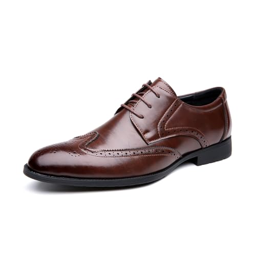 JHYUUKAU Herren Formelle Business Schuhe Schnürschuh Smoking Hochzeit Mode Brogues,Red Brown,40 EU von JHYUUKAU