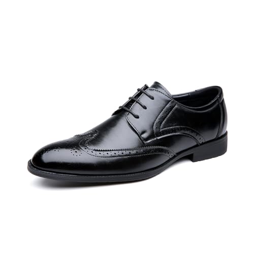 JHYUUKAU Herren Formelle Business Schuhe Schnürschuh Smoking Hochzeit Mode Brogues,Schwarz,43 EU von JHYUUKAU