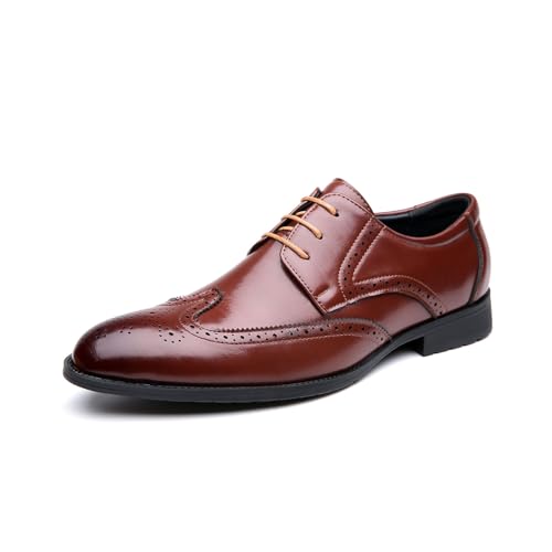 JHYUUKAU Herren Formelle Business Schuhe Schnürschuh Smoking Hochzeit Mode Brogues,Yellow Brown,39 EU von JHYUUKAU