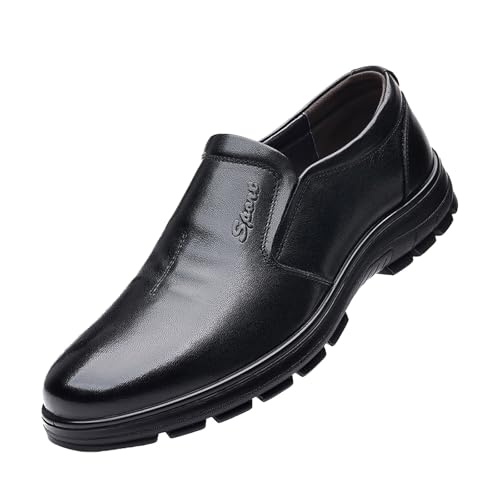 JHYUUKAU Herren Freizeitschuhe Aus Leder Mit Dicker Sohle, Slip-On Loafer, Weich Bequem Leicht rutschfest,Schwarz,42 EU von JHYUUKAU