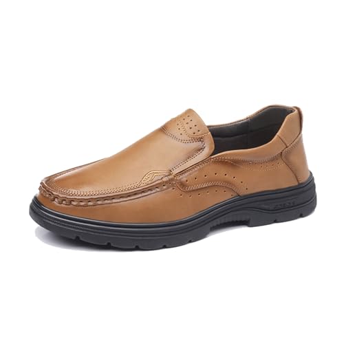 JHYUUKAU Herren Halbschuhe Slip-On Formelle Mode Business Casual Männer Loafers Gehen Arbeiten,Braun,38 EU von JHYUUKAU