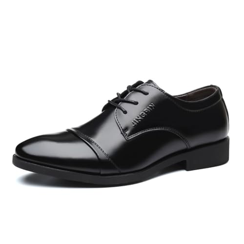 JHYUUKAU Herren Mode Business Schuhe Formale Derby Klassische Bequeme Casual,Schwarz,44 EU von JHYUUKAU