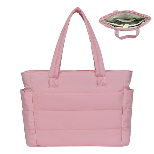 Damen Puffer Tote Bag Gesteppte Geldbörse Große Laptop Pufftaschen mit Reißverschluss für Reisen, Fitnessstudio, Alltag, Pink, Einheitsgröße Damen Puffer Tote Bag Gesteppte Geldbörse Große Laptop Pufftaschen mit Reißverschluss für Reisen, Fitnessstudio, Alltag, Pink, Einheitsgröße von JHhomezeit