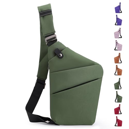 JHhomezeit Anti-Diebstahl-Crossbody-Tasche – Schultertasche mit mehreren Taschen und verstellbarem Riemen, schmale Schultertasche für Damen und Herren, Armeegrün, linke Schulter JHhomezeit Anti-Diebstahl-Crossbody-Tasche – Schultertasche mit mehreren Taschen und verstellbarem Riemen, schmale Schultertasche für Damen und Herren, Armeegrün, linke Schulter von JHhomezeit