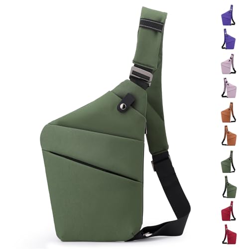 JHhomezeit Anti-Diebstahl-Crossbody-Tasche – Schultertasche mit mehreren Taschen und verstellbarem Riemen, schmale Schultertasche für Damen und Herren, Armeegrün, rechte Schulter JHhomezeit Anti-Diebstahl-Crossbody-Tasche – Schultertasche mit mehreren Taschen und verstellbarem Riemen, schmale Schultertasche für Damen und Herren, Armeegrün, rechte Schulter von JHhomezeit