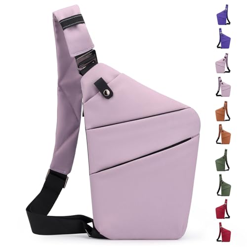 JHhomezeit Anti-Diebstahl-Crossbody-Tasche – Schultertasche mit mehreren Taschen und verstellbarem Riemen, schmale Schultertasche für Damen und Herren, Lavendel-linke Schulter JHhomezeit Anti-Diebstahl-Crossbody-Tasche – Schultertasche mit mehreren Taschen und verstellbarem Riemen, schmale Schultertasche für Damen und Herren, Lavendel-linke Schulter von JHhomezeit
