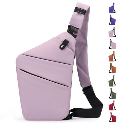 JHhomezeit Anti-Diebstahl-Crossbody-Tasche – Schultertasche mit mehreren Taschen und verstellbarem Riemen, schmale Schultertasche für Damen und Herren, Lavendel-rechte Schulter JHhomezeit Anti-Diebstahl-Crossbody-Tasche – Schultertasche mit mehreren Taschen und verstellbarem Riemen, schmale Schultertasche für Damen und Herren, Lavendel-rechte Schulter von JHhomezeit