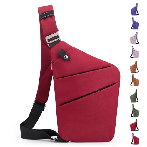 JHhomezeit Anti-Diebstahl-Crossbody-Tasche – Schultertasche mit mehreren Taschen und verstellbarem Riemen, schmale Schultertasche für Damen und Herren, Rot-linke Schulter JHhomezeit Anti-Diebstahl-Crossbody-Tasche – Schultertasche mit mehreren Taschen und verstellbarem Riemen, schmale Schultertasche für Damen und Herren, Rot-linke Schulter von JHhomezeit