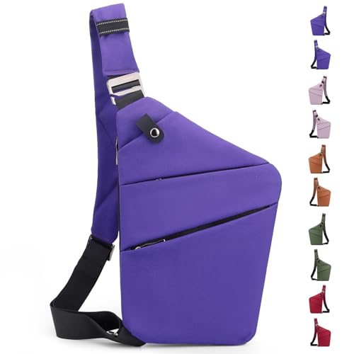 JHhomezeit Anti-Diebstahl-Crossbody-Tasche – Schultertasche mit mehreren Taschen und verstellbarem Riemen, schmale Schultertasche für Damen und Herren, Violett, linke Schulter JHhomezeit Anti-Diebstahl-Crossbody-Tasche – Schultertasche mit mehreren Taschen und verstellbarem Riemen, schmale Schultertasche für Damen und Herren, Violett, linke Schulter von JHhomezeit