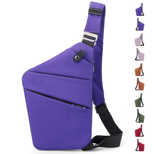 JHhomezeit Anti-Diebstahl-Crossbody-Tasche – Schultertasche mit mehreren Taschen und verstellbarem Riemen, schmale Schultertasche für Damen und Herren, Violett, rechte Schulter JHhomezeit Anti-Diebstahl-Crossbody-Tasche – Schultertasche mit mehreren Taschen und verstellbarem Riemen, schmale Schultertasche für Damen und Herren, Violett, rechte Schulter von JHhomezeit
