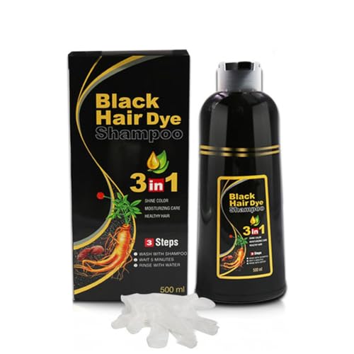 3 In 1 Black Instant Hair Color Shampoo, Long Lasting, Fast Hair Dye For Man & Women, Instant Black Hair Dye Shampoo For Gray Hair, 500ml Easy Hair Dye Shampoo (Black) von JHzood