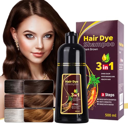 3 In 1 Schwarzes Instant-haarfärbeshampoo, Schnelles Färben Der Haare, Schwarzes Instant-haarfärbeshampoo Für Graues Haar, 500ml Einfaches Haarfärbeshampoo Für Männer & Frauen (Dark Brown) von JHzood