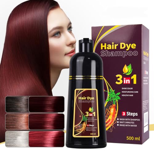 3 In 1 Schwarzes Instant-haarfärbeshampoo, Schnelles Färben Der Haare, Schwarzes Instant-haarfärbeshampoo Für Graues Haar, 500ml Einfaches Haarfärbeshampoo Für Männer & Frauen (Deep wine red) von JHzood