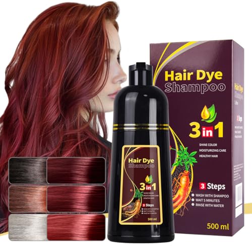 3 In 1 Schwarzes Instant-haarfärbeshampoo, Schnelles Färben Der Haare, Schwarzes Instant-haarfärbeshampoo Für Graues Haar, 500ml Einfaches Haarfärbeshampoo Für Männer & Frauen (Wine red) von JHzood