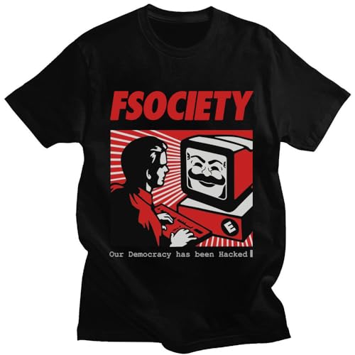 Funny Mr Robot Graphic T Shirt Men Fsociety Cotton O-Neck T-Shirt F Society Hacker Geek Short Sleeve T-Shirts Streetwear Unisex Black M von JI XIANGJU