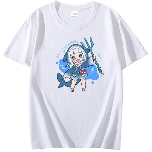 Mens Gawr Gura Little Shark Japanese T-Shirt Summer Round Collar Short-Sleeved T Shirts Clothes Anime Streetwear Punk Clothes White XL von JI XIANGJU