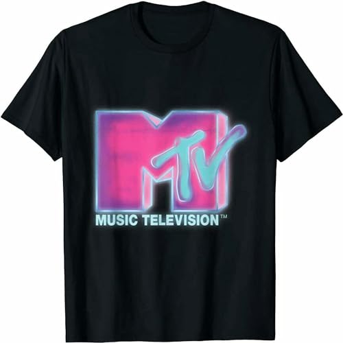 Men's Fashion MTV Pink and Blue Neon Logo Size Balck Hemden(X-Large) von JI951HUAN