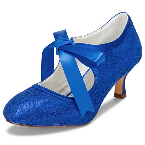 JIAJIA 14031 Hochzeitsschuhe Brautschuhe Spitze Damen Pumps Farbe Blau,Größe 37 EU (4 UK) von JIAJIA