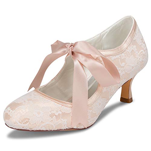 JIAJIA 14031 Hochzeitsschuhe Brautschuhe Spitze Damen Pumps Farbe Champagne,Größe 37 EU (4 UK) von JIAJIA