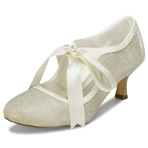 JIAJIA 14031 Hochzeitsschuhe Brautschuhe Spitze Damen Pumps Farbe Gold,Größe 37 EU (4 UK) von JIAJIA