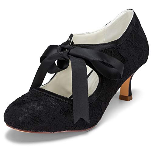 JIAJIA 14031 Hochzeitsschuhe Brautschuhe Spitze Damen Pumps Farbe Schwarz,Größe 38 EU (5 UK) von JIAJIA