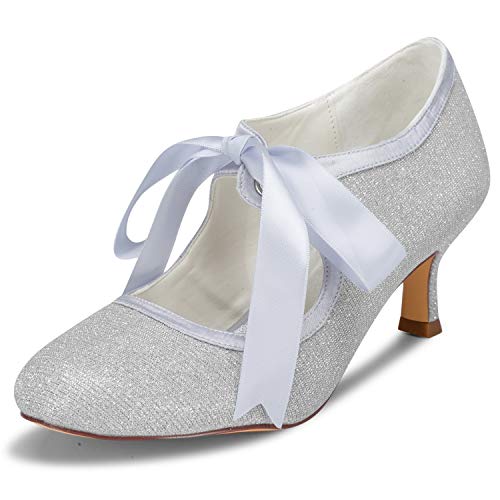 JIAJIA 14031 Hochzeitsschuhe Brautschuhe Spitze Damen Pumps Farbe Silber,Größe 38 EU (5 UK) von JIAJIA