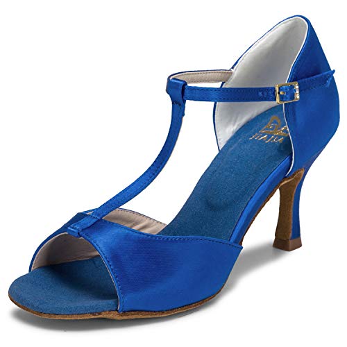 JIAJIA 20511 Damen Sandalen Ausgestelltes Heel Super-Satin Latein Tanzschuhe Farbe Blau,Größe 41 EU von JIAJIA