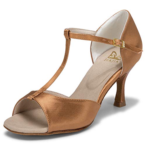 JIAJIA 20511 Damen Sandalen Ausgestelltes Heel Super-Satin Latein Tanzschuhe Farbe Braun,Größe 38 EU von JIAJIA