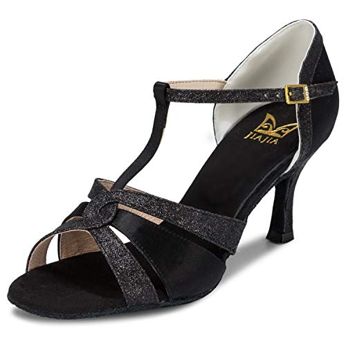 JIAJIA 20519 Damen Sandalen Ausgestelltes Heel Super-Satin mit funkelnden Glitter Latein Tanzschuhe Farbe Schwarz,Größe 39 EU (5.5 UK) JIAJIA 20519 Damen Sandalen Ausgestelltes Heel Super-Satin mit funkelnden Glitter Latein Tanzschuhe Farbe Schwarz,Größe 39 EU (5.5 UK) von JIAJIA