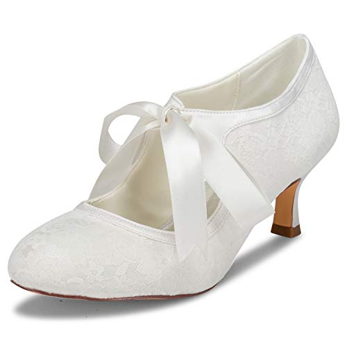 JIAJIA 14031 Hochzeitsschuhe Brautschuhe Spitze Damen Pumps Farbe Elfenbein,Größe 35 EU (2.5 UK) von JIAJIA