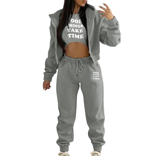 JIAALU 3 Stücke Damen Sportanzüge 3-teiliges Lounge-Set für Damen Sets Yoga Outfit Jogginganzug Sport Langarm Kapuzenjacke+ Crop Top + Jogginghose mit Taschen JIAALU 3 Stücke Damen Sportanzüge 3-teiliges Lounge-Set für Damen Sets Yoga Outfit Jogginganzug Sport Langarm Kapuzenjacke+ Crop Top + Jogginghose mit Taschen von JIAALU
