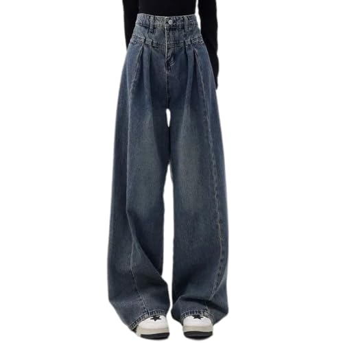 JIAALU Baggy Jeans Straight Gerade Breites Bein Damen Jeans Hose mit Hoher Taille Y2K Style Harajuku E-Girl Streetwear Hose Damen Y2k Casual Baggy Vintage Denim Hose Boyfriend Jeans von JIAALU