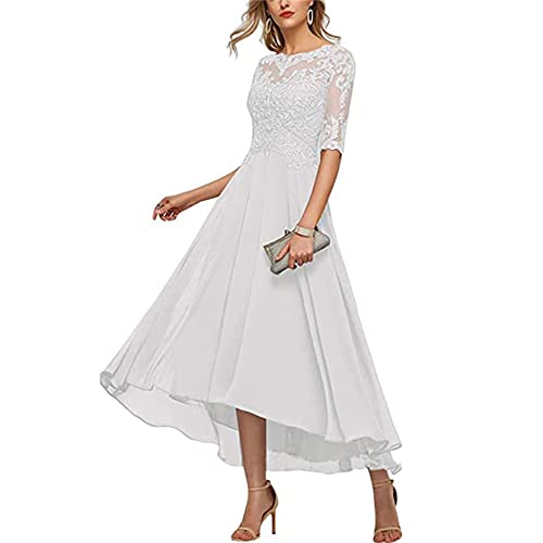 JIAALU Brautmutterkleid Spitze Ballkleider 1/2 Ärmel Chiffon Spitze Ballkleider Rundhalsausschnitt Abendkleid A-Linie Lang Spitzen Mutter der Braut Kleider Formell Ballkleid von JIAALU