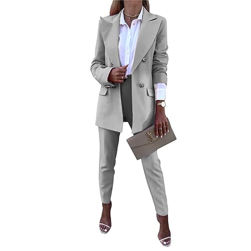 JIAALU Damen Anzugjacke Hosenanzug Damen Festlich Elegant Business Hosenanzüge 2 Teiler Abendrobe Outfit Set Langarm Anzugjacke Slim Fit V-Ausschnitt Anzugjacke Modern Festlicher Suit Abendanzug von JIAALU