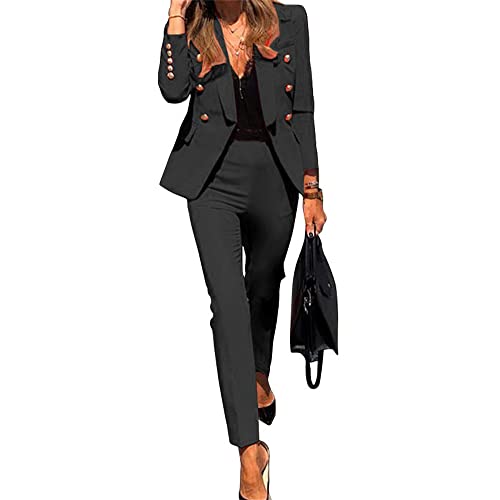 JIAALU Damen Anzugjacke Hosenanzug Damen Festlich Elegant Business Hosenanzüge 2 Teiler Abendrobe Outfit Set Langarm Anzugjacke Slim Fit V-Ausschnitt Anzugjacke Modern Festlicher Suit Abendanzug von JIAALU