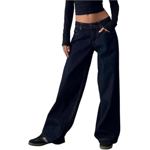 JIAALU Damen Baggy Jeans Y2K Lose Gerade Jeans Low Waist Jeanshose mit Weitem Bein Streetwear Baggy Boyfriend Denim Hose von JIAALU