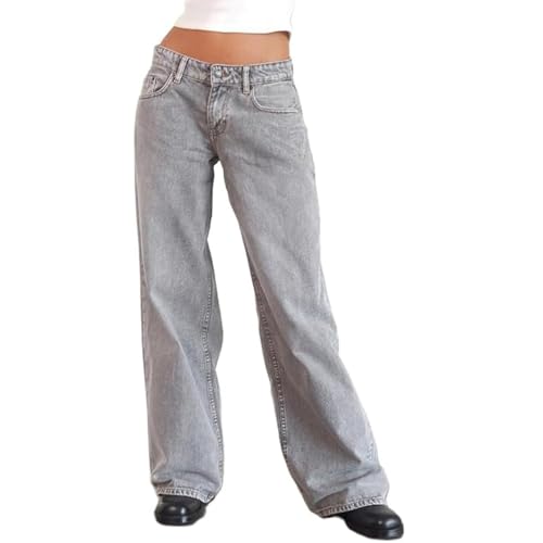 JIAALU Damen Baggy Jeans Y2K Lose Gerade Jeans Low Waist Jeanshose mit Weitem Bein Streetwear Baggy Boyfriend Denim Hose von JIAALU