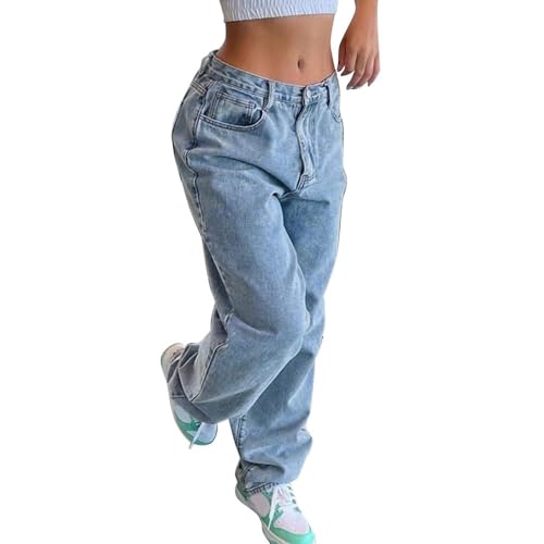 JIAALU Damen Baggy Jeans für Hip Hop Lange Jeans Y2K Lose gerade Jeans Bootcut Jeans Hohe Taillenjeans Cargohose mit weitem Bein Baggy Boyfriend von JIAALU