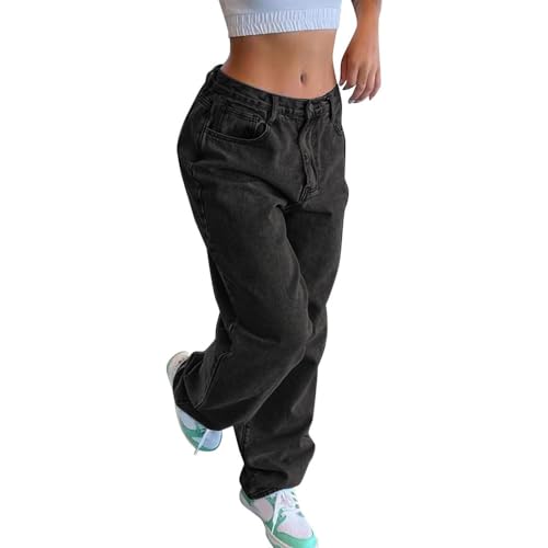 JIAALU Damen Baggy Jeans für Hip Hop Lange Jeans Y2K Lose gerade Jeans Bootcut Jeans Hohe Taillenjeans Cargohose mit weitem Bein Baggy Boyfriend von JIAALU