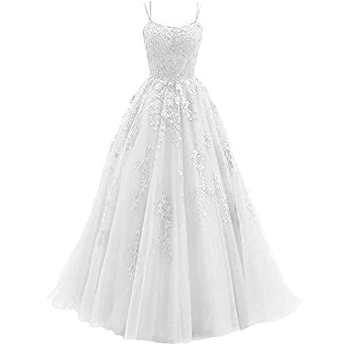 JIAALU Damen Ballkleid aus Puffiger Tüll A Linie formelle Party Abendkleider mit Spaghettiträgern Rückenstil Lange Spitzenapplikationen Ballkleider JIAALU Damen Ballkleid aus Puffiger Tüll A Linie formelle Party Abendkleider mit Spaghettiträgern Rückenstil Lange Spitzenapplikationen Ballkleider von JIAALU