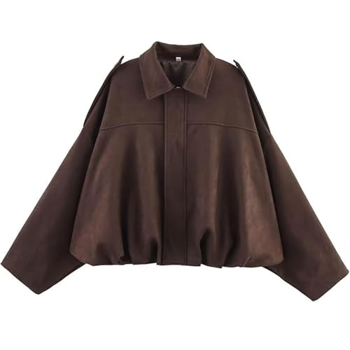 JIAALU Damen Bomberjacke für Wildlederjacke Kurz Oversized Bomberjacke aus weichem Kunstwildleder mit Fleece-Futter Streetwear Oberbekleidung von JIAALU