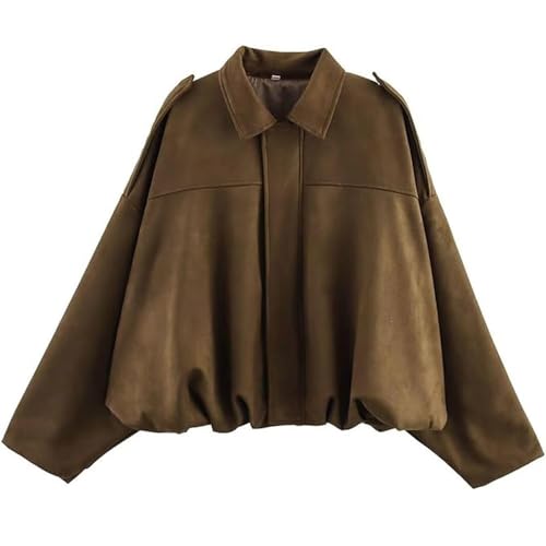 JIAALU Damen Bomberjacke für Wildlederjacke Kurz Oversized Bomberjacke aus weichem Kunstwildleder mit Fleece-Futter Streetwear Oberbekleidung von JIAALU