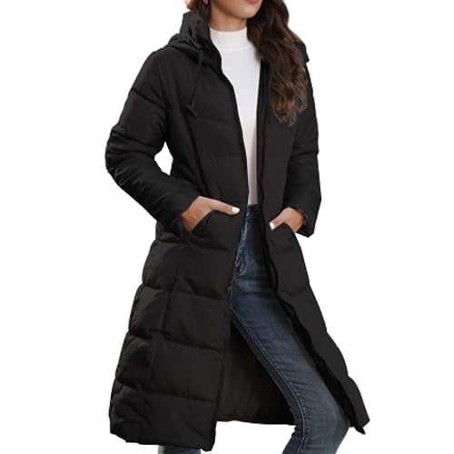 JIAALU Damen Daunenjacke Damen Winterjacke Lang Mantel Steppmantel Verdickter Kapuzenmantel Winter WarmWinddicht Jacke Outdoorjacke Casual Wintermantel von JIAALU